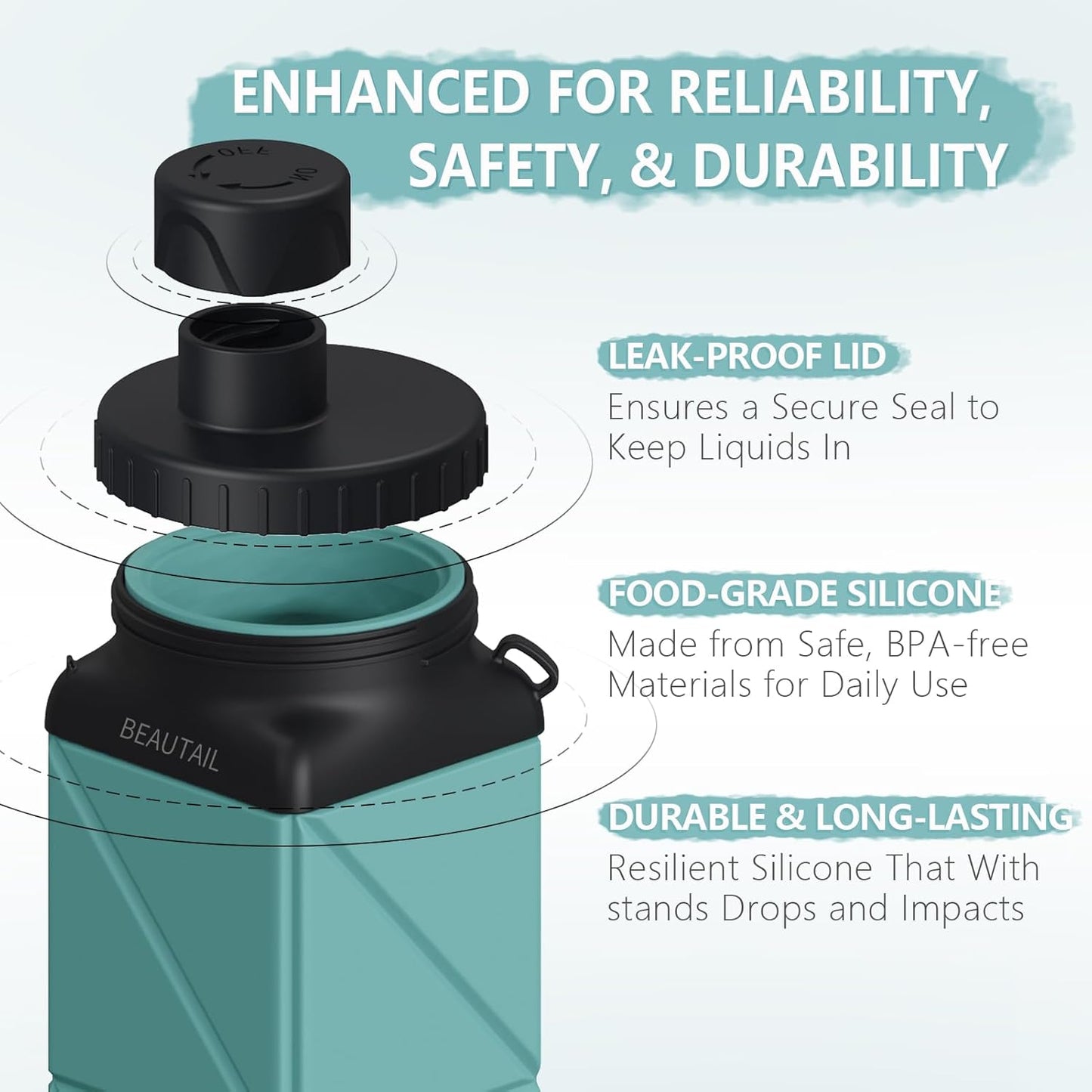 BEAUTAIL Collapsible Water Bottles 20.6oz, Silicone Foldable Portable Travel Water Bottle, Lightweight Reusable Leakproof for Traveling Camping Hiking Cycling Yoga Sports Outdoor