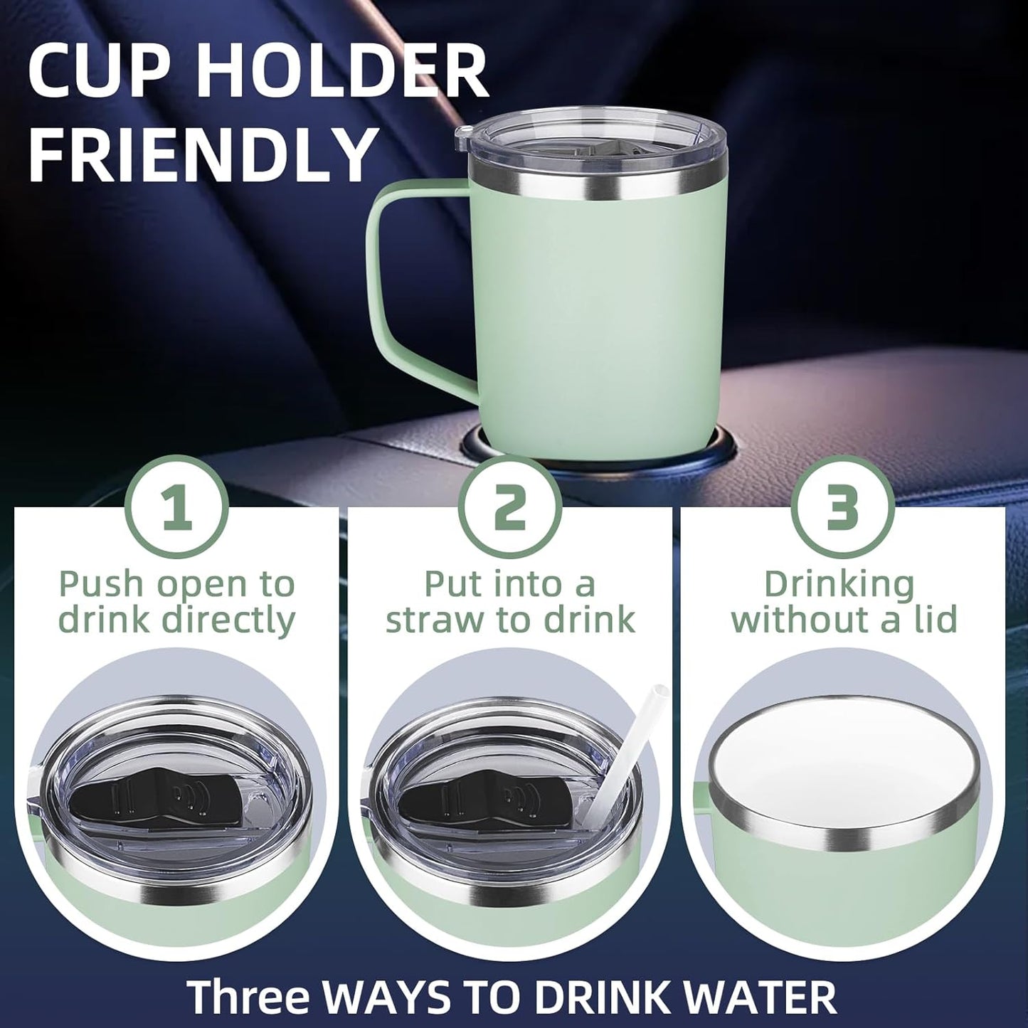 20 oz Insulated Coffee Mug with Ceramic Coating, Stainless Steel Travel Mug Tumbler with Handle Lid and Straw, Double Wall Leak-Proof Coffee Travel Mug Keeps Drink Hot and Cold (Black)