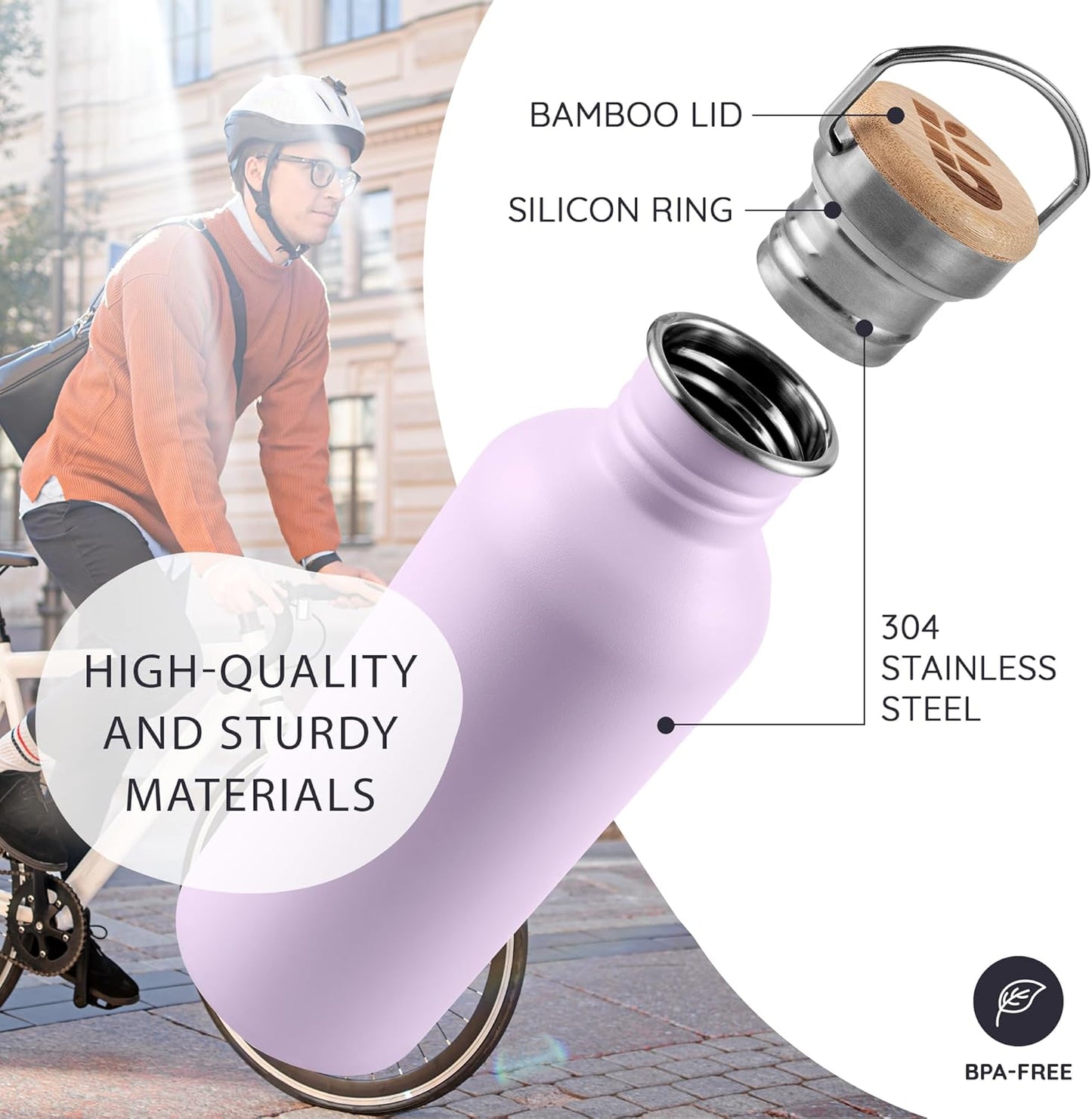 Bambaw Stainless Steel Water Bottles 32 oz, Non-insulated Single Wall Metal Water Bottle Stainless Steel, Reusable & Eco Friendly, Dishwasher Safe – Silver | Non-insulated