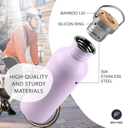 Bambaw Stainless Steel Water Bottles 32 oz, Non-insulated Single Wall Metal Water Bottle Stainless Steel, Reusable & Eco Friendly, Dishwasher Safe – Silver | Non-insulated