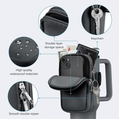 Water Bottle Pouch For Stanley Cup 40oz 30oz, Running Water Bottle Bag for Cards, Keys, Phone, Gym Accessories For Men Women, Travel Tumbler Mug Pouch Compatible With Stanley, Simple Modern