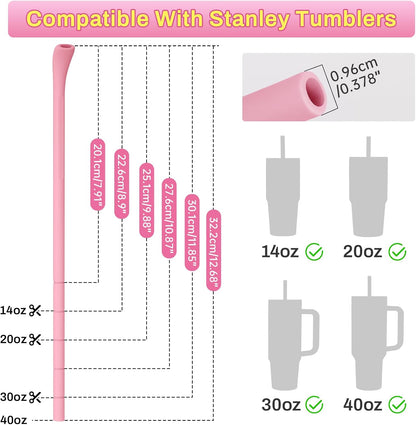 NiHome 6PCS Silicone Anti-Wrinkle Straws Fit for 40oz 30oz Stanley Tumblers w/Brushes, Customizable Length Wrinkle Free Straws for Various Size Cups, No Wrinkle Reusable Straws for Lip (Macaron)