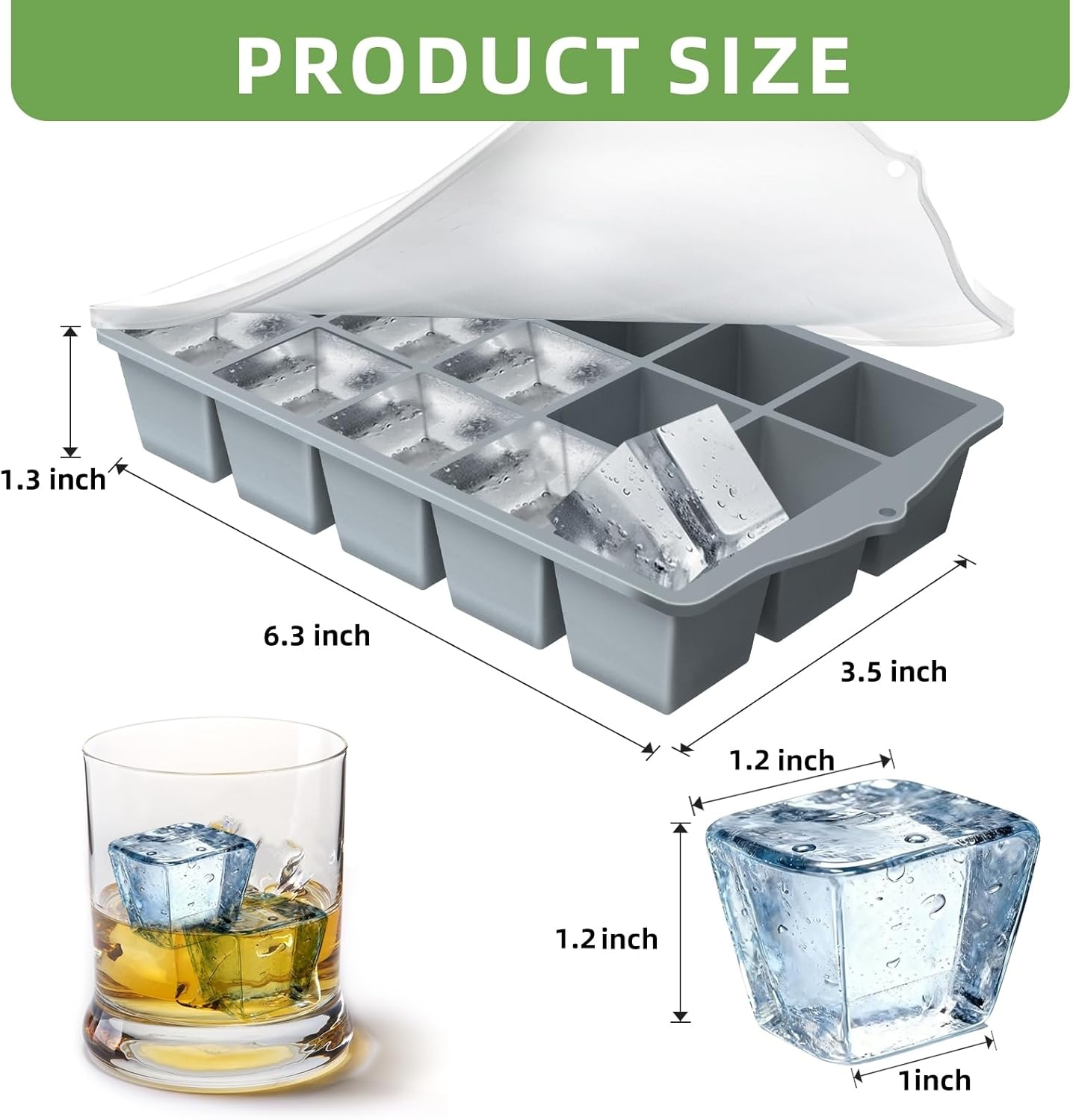 Silicone Ice Cube Tray, 2 Pack Easy-Release Stackable Ice Trays for Freezer with Lid 15 Reusable Cubes, Food Grade BPA Free Ice Molds for Whiskey, Baby Food, Coffee, Cocktail, Drinks (Blue)