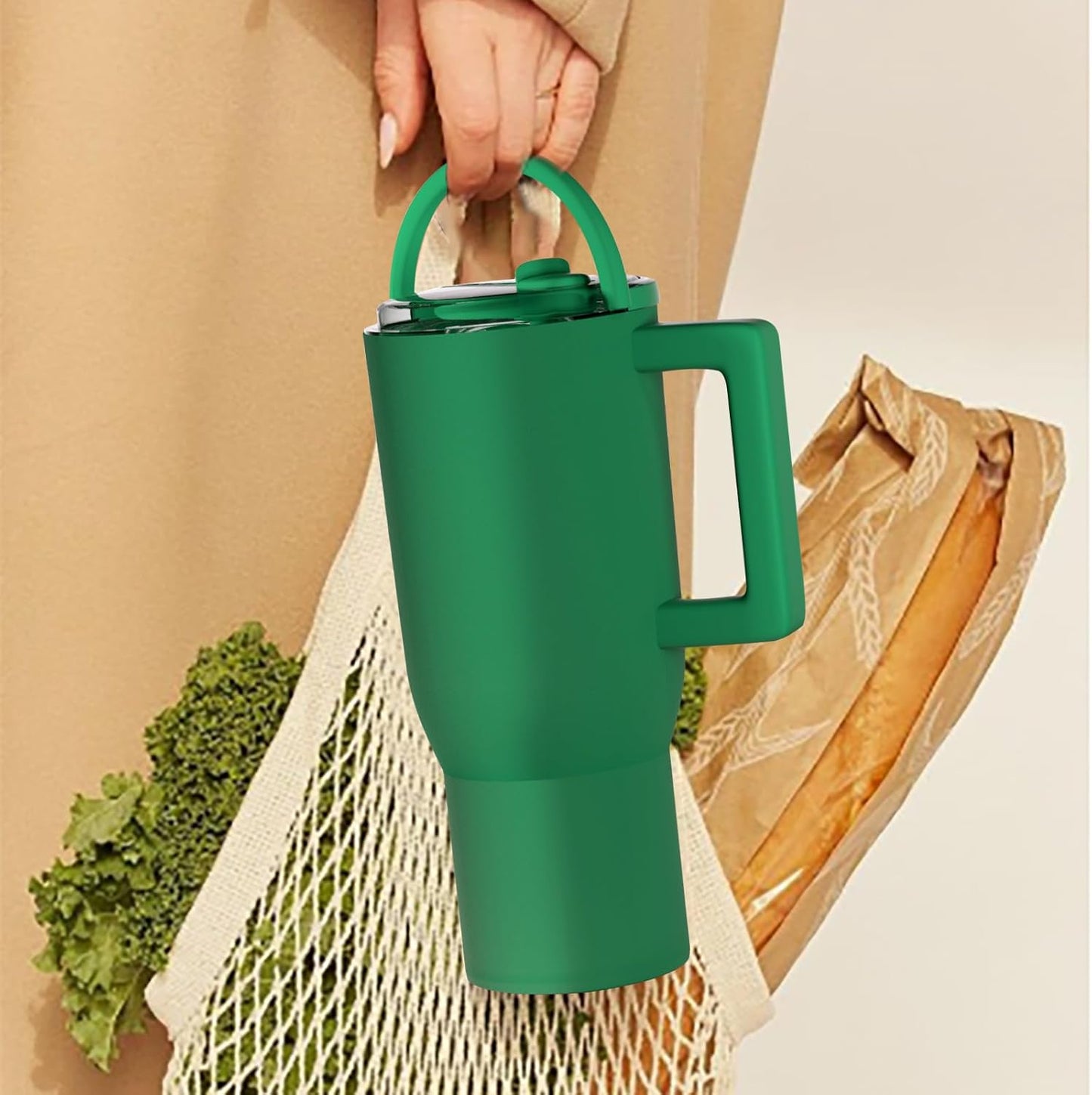 40 oz Tumbler with Handle Flip Straw,100% Leak Proof Water Bottle Coffee Tumbler Insulated Cup,Stainless Steel & Rubber Base,Travel Mug,BPA Free,Gifts,Nean Megenta,40 oz