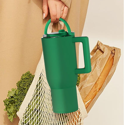 40 oz Tumbler with Handle Flip Straw,100% Leak Proof Water Bottle Coffee Tumbler Insulated Cup,Stainless Steel & Rubber Base,Travel Mug,BPA Free,Gifts,Nean Megenta,40 oz