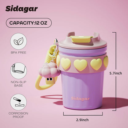 SDGA+ 12 oz Travel Coffee Mug Spill Proof Leak Proof, Stainless Steel Thermal Coffee Cup with Lid, Resuable Cup for Hot and Cold, Portable Tumbler for Women, Light Pink