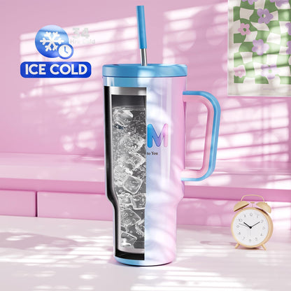 Meoky 40 oz Tumbler with Handle and Straw: Stainless Steel Insulated Tumbler with Lid and Straw - 100% Leak Proof Tumbler for Car Cup Holders - Travelers Commuters Workers, Donut