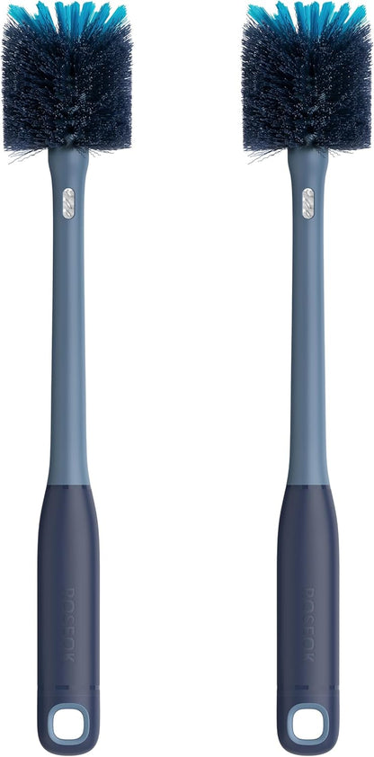 ROSEOK 2 in 1 Long Handle Bottle Brush with Straw Brush for Cleaning Glass, Sports Bottle, Coffee Mug,Navy Blue,1 Pack
