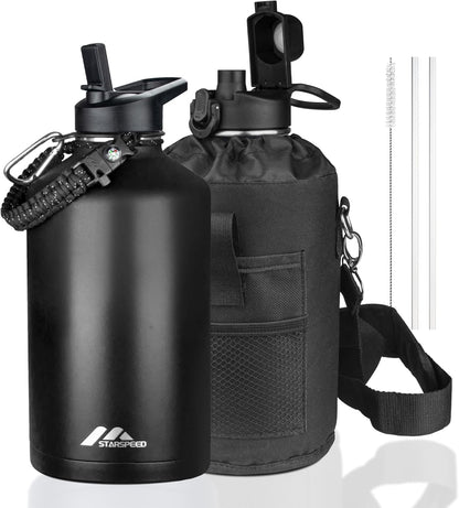 StarSpeed 32oz Insulated Water Bottle with Straw Lid, Stainless Steel Double Walled Vacuum Water Flask, Wide Mouth Sports Water Bottle for Gym Camping Hiking, Indigo Black