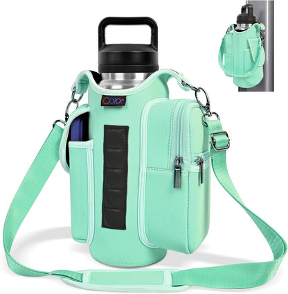 icolor Magnetic Gym Bag Water Bottle Carrier Holder with Phone Pockets & Shoulder Strap,Gym Magnetic Bag 5 Built-in Magnets Gym Accessories Organizer Sling Bottle Bag Pouch Sleeve