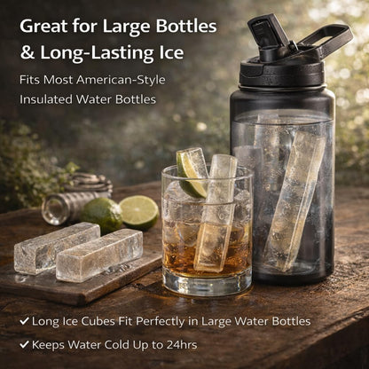 Large Silicone Ice Cube Trays for Tall Bottles, Long Ice Stick Mold with Lid, Slow Melting, Stackable & Odor Resistant Freezer Tray, Reusable for Drinks or Butter, 3 Pack