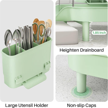 SAYZH Dish Drying Rack - Expandable Dish Rack for Kitchen Counter, Rust-Resistant Dish Drainer with Utensil Holder and Raised Guardrail, Kitchen Organizer for Cup and Bottle (Black)