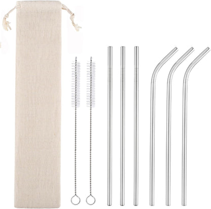 Set of 4 Reusable Metal Straws, 10.5'' Long Stainless Steel Straw with Cleaning Brushes and Case, Drinking for 30 oz and 20 oz Tumblers.
