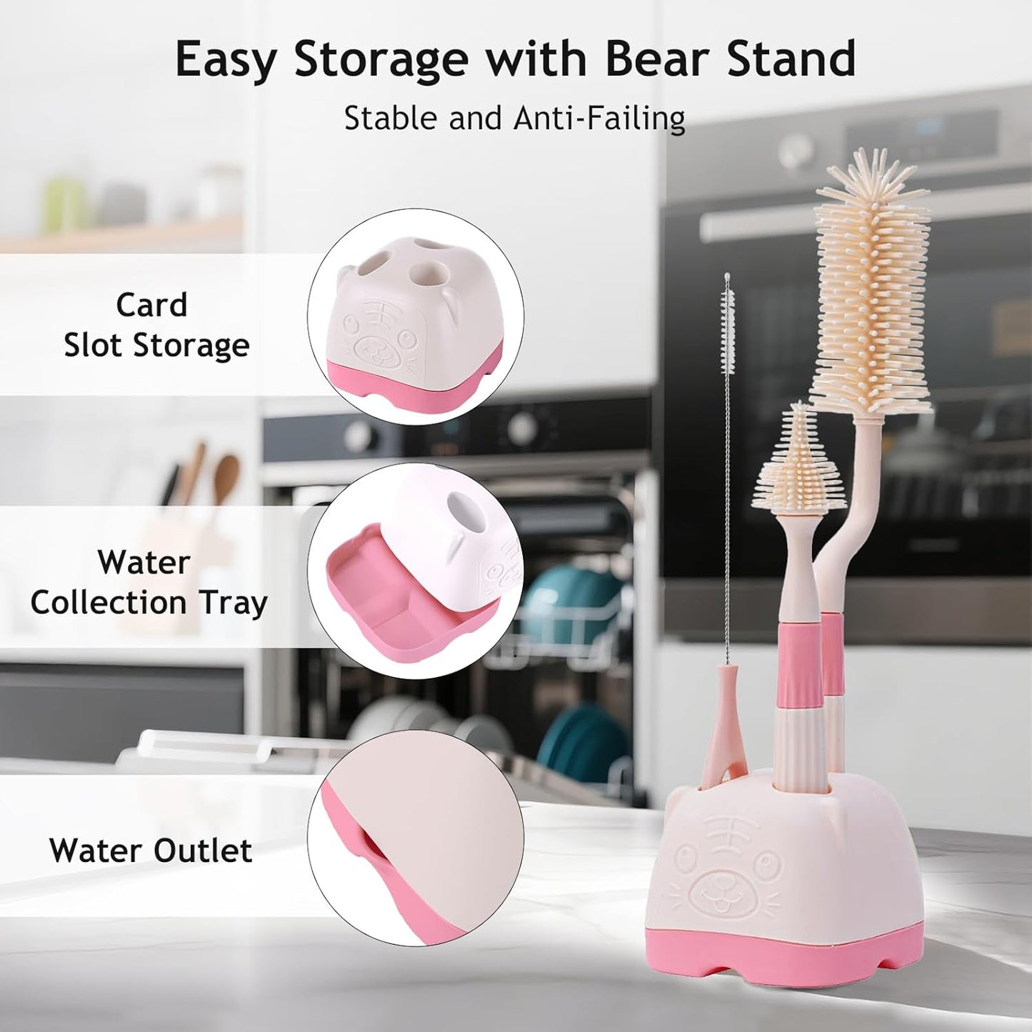 3 in 1 Baby Silicone Bottle Brush Set, Multipurpose Bottle Cleaner, Bottle Brush with Storage Holder, Food Grade Silicone, Effortless Scrubbing, Baby Bottle Cleaning Brush (Green)