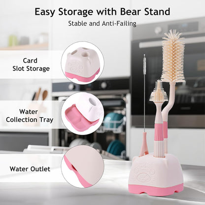 3 in 1 Baby Silicone Bottle Brush Set, Multipurpose Bottle Cleaner, Bottle Brush with Storage Holder, Food Grade Silicone, Effortless Scrubbing, Baby Bottle Cleaning Brush (Green)