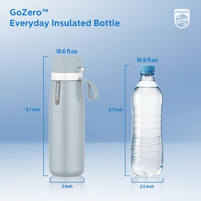 PHILIPS Water Bottle with Filter, Filter Water Bottle Stainless Steel with GoZero Everyday BPA-Free Tap Water Filter, Water Filter Bottle Keep Drink Cold 24 Hours, 1 Filter for 40 gal / 2 Months
