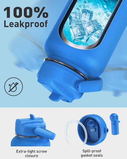 TOURIT 24 oz Insulated Water Bottle, Stainless Steel Water Bottles With Straw, Double Wall Vacuum Metal Thermos for Cold and Hot Drinks, Leak Proof BPA Free Water Flask for Sports and Travel, Hot Pink