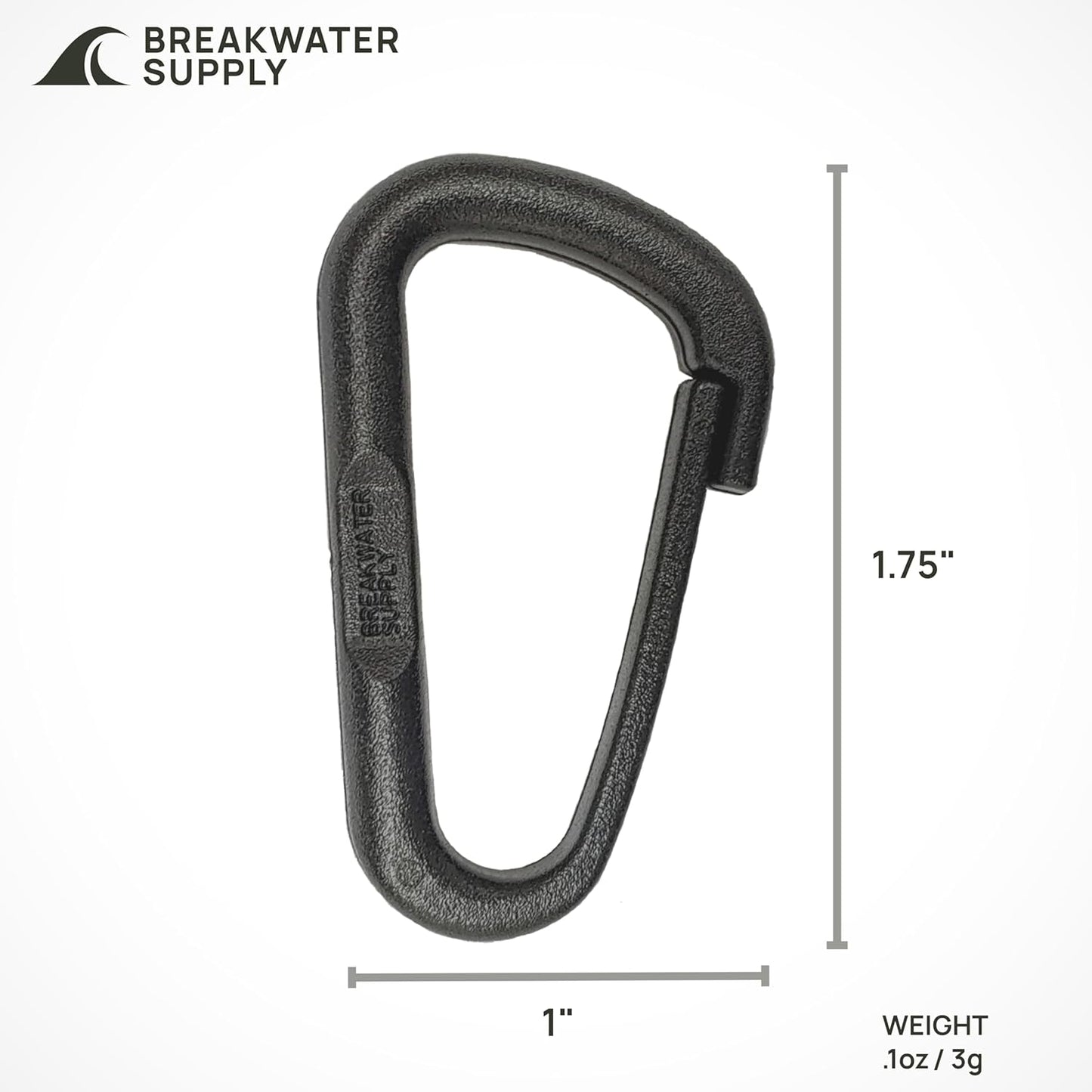 Breakwater Supply™ Hingeless Carabiner Hooks 4 Pack, Small 2-inch Gear Attachment Clips for Backpack, Keys, Keychain, Water Bottle, MOLLE + Ultralight, Tactical, D-Ring, Non-Corrosive, D-Shape