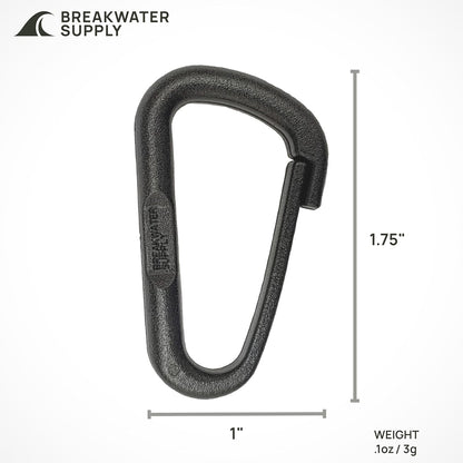 Breakwater Supply™ Hingeless Carabiner Hooks 4 Pack, Small 2-inch Gear Attachment Clips for Backpack, Keys, Keychain, Water Bottle, MOLLE + Ultralight, Tactical, D-Ring, Non-Corrosive, D-Shape