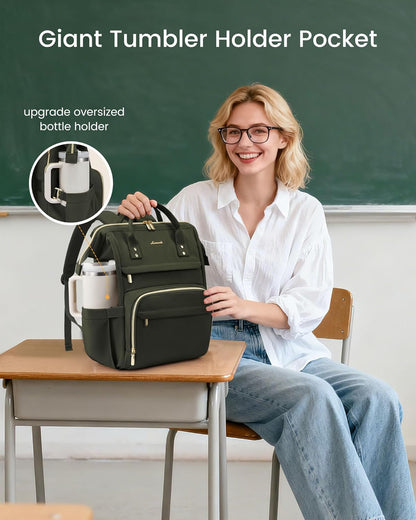 LOVEVOOK Laptop Backpack for Women with Giant Tumbler Holder Pocket,15.6 inch Waterproof Travel Backpack Purse Computer Laptop Bag,Professional Work College Nurse Teacher Backpack Casual Daypack,Black