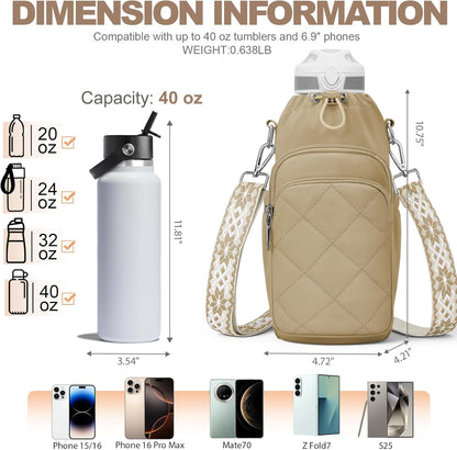 SYTRAH Water Bottle Bag Crossbody，Insulated Water Bottle Purse Crossbody Water Bottle Holder with Strap 40 oz