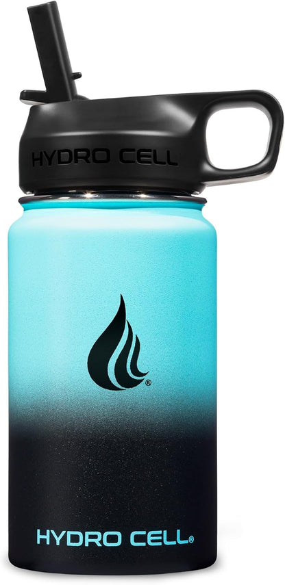 HYDRO CELL Stainless Steel Insulated Water Bottle with Straw - For Cold & Hot Drinks - Metal Vacuum Flask with Screw Cap and Modern Leakproof Sport Thermos for Adults (Neon 18oz)
