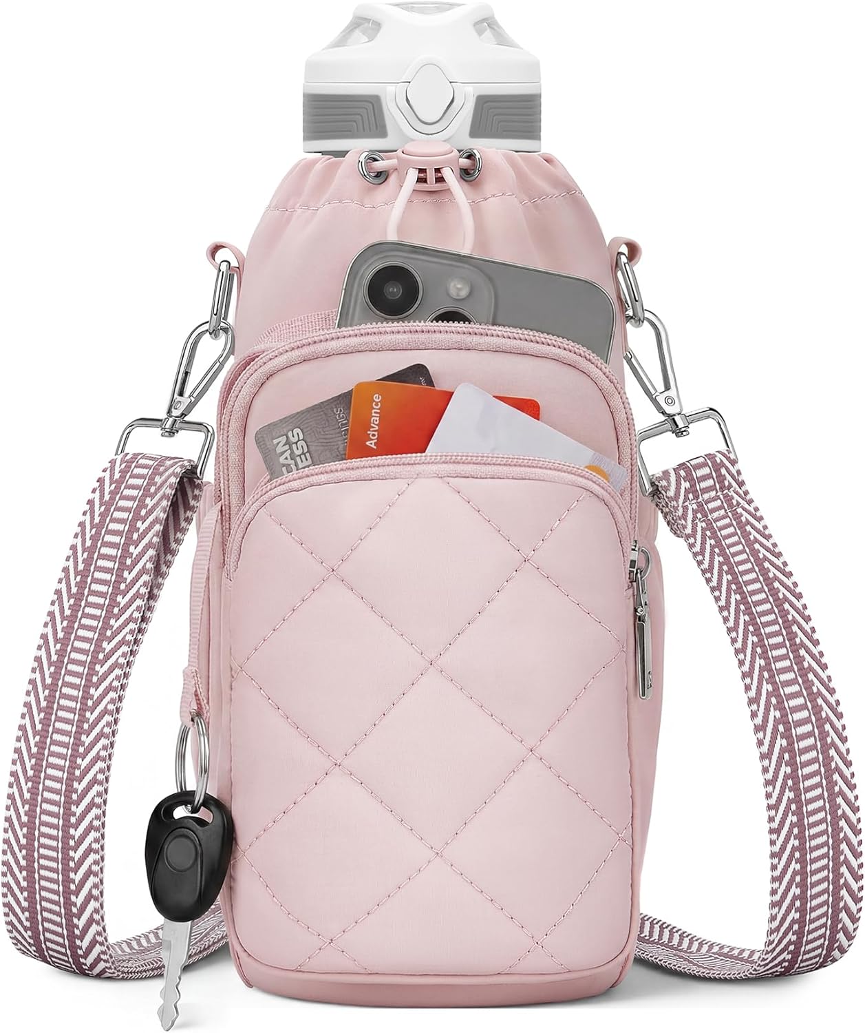 SYTRAH Water Bottle Bag Crossbody，Insulated Water Bottle Purse Crossbody Water Bottle Holder with Strap 40 oz