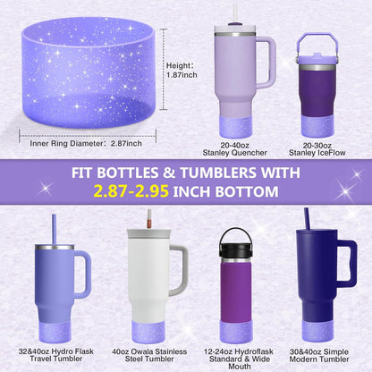 WUQID Protective Bling Silicone Boot Sleeve, Compatible with Stanley Tumbler 20-40oz & Hydro Flask Bottle 12oz-24oz, Glitter Reduces Dents Sleeve Cover for More Bottles/Tumblers Bottom of 2.83-2.95in