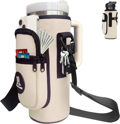 Sports rabbit Universal Water Bottle Holder – Durable Oxford & Neoprene Hybrid Design Compatible with Stanley 30/40oz Handled & 64/87oz Straight Tumblers, Adjustable Strap for Gym, Travel, Outdoors