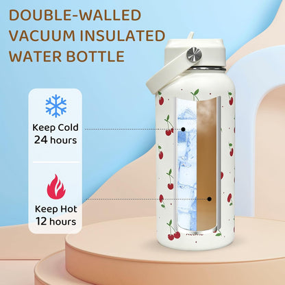 32oz Pickleball Insulated Water Bottle with Lid,Stainless Steel Water Bottl with Flip Straw and Handle,Gifts for Pickleball Players, Pickleball Lovers,Women Girls,Leak Proof Water Bottle
