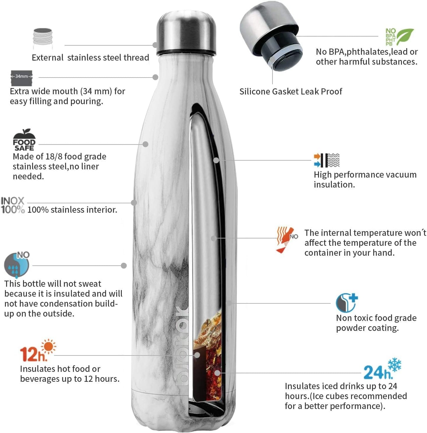 BJPKPK Insulated Water Bottle 12oz Small Stainless Steel Water Bottles Reusable Metal Thermal Keep Cold and Hot,Dreamy Purple - Colors A