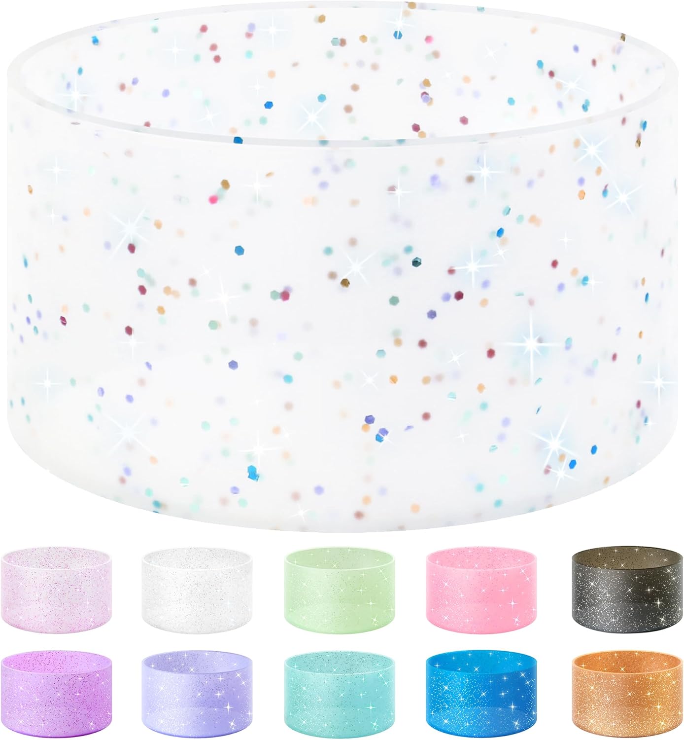 Vmini Protective Glitter Silicone Boot, Compatible with Stanley Tumbler 20-40oz & Hydro Flask Water Bottle 12-24oz and More Bottles/Tumblers with 2.8-2.95in Bottom, Bling Anti-Slip Sleeve Cover