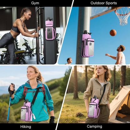 MoKo Magnetic Gym Bag, Magnetic Water Bottle Holder with Clear Phone Pouch, Built-in 4 Magnets Fitness Bag for Men and Women Compatible with Most Water Bottles, Gym Accessories Gifts, Black