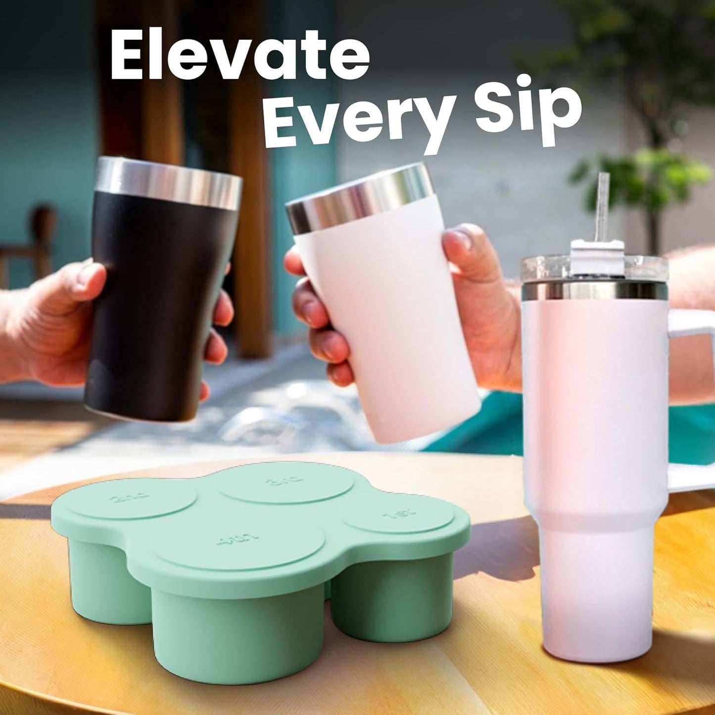 4-Ring Silicone Ice Cube Tray for Stanley Cup with Lid and Metal Reusable Straws - Stanley Ice Mold - Stanley Cup Ice Mold - Stanley Cup Ice Cube Mold for 14-40 oz Tumbler, Whiskey, Cocktails, Drinks