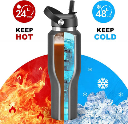 SENDESTAR 40oz Water Bottle Wide Mouth Stainless Steel Vacuum Insulated Double Wall with Straw Lids Fit in Any Car Cup Holder