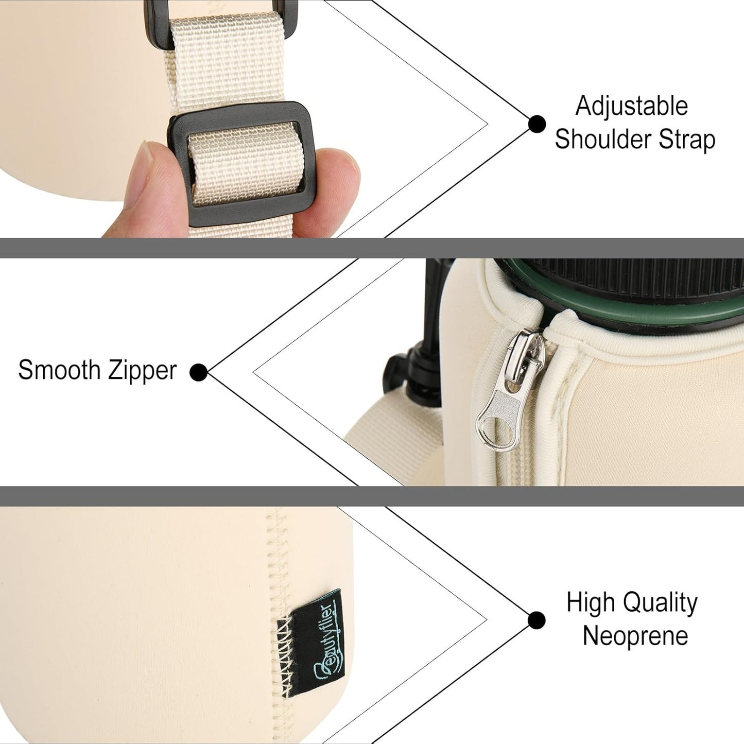 Beautyflier Neoprene Water Bottle Sleeve Insulator Cooler, Compatible with Nalgene Water Bottle 32 OZ, with Adjustable Shoulder Strap for Hydro Flask Wide Mouth Bottle 32oz, etc.