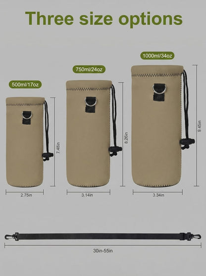 Neoprene 500ML/750ML/1000ML Water Bottle Bag Carrier, Portable Insulated Bottle Sling Holder Case Pouch with Adjustable Shoulder Strap for Men Women Walking Hiking Running
