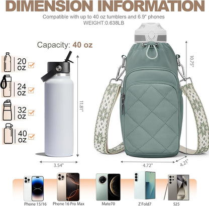 SYTRAH Water Bottle Bag Crossbody，Insulated Water Bottle Purse Crossbody Water Bottle Holder with Strap 40 oz