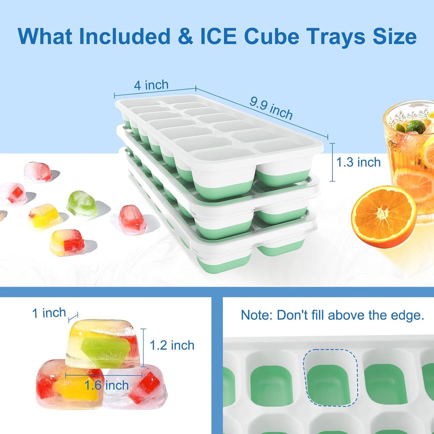 Ice Cube Tray with Lid, 3 Pack Silicone Easy-Release Ice Trays for Freezer, Stackable Ice Cube Molds for Drinks, Cocktails, Whiskey, Coffee - BPA-Free and Odor-Free,Ice Cube Trays for Freezer