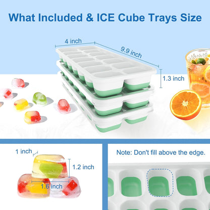 Ice Cube Tray with Lid, 3 Pack Silicone Easy-Release Ice Trays for Freezer, Stackable Ice Cube Molds for Drinks, Cocktails, Whiskey, Coffee - BPA-Free and Odor-Free,Ice Cube Trays for Freezer
