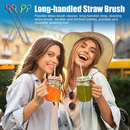 AONEZ Straw Cleaner Brushes Set of 4 – Straw Brush with Non-Slip Handle in Extra-Long Brush for Metal and Plastic Reusable Drinking Straws – Blue, Green, Orange, Pink