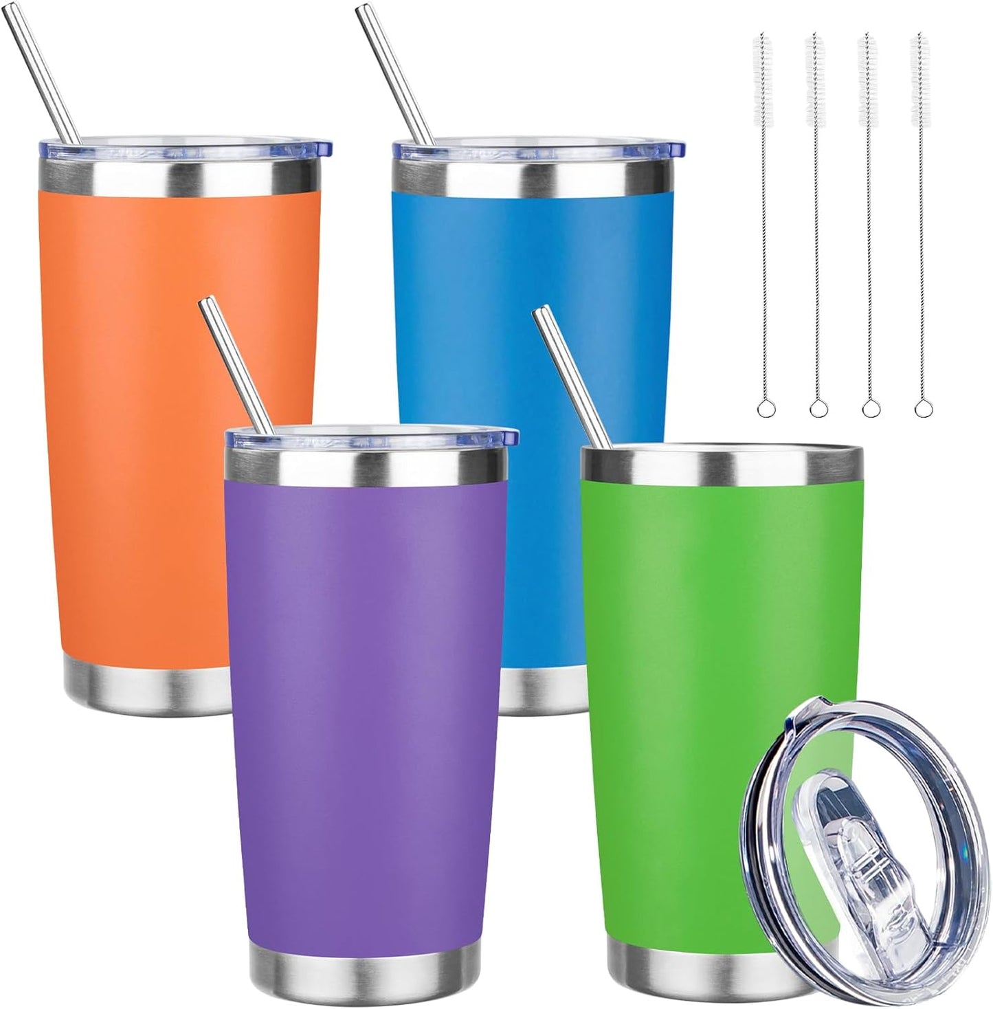 20 oz Tumbler with Lids and Straws, Stainless Steel Insulated Travel Coffee Mug, Double Wall Vacuum Insulated Tumblers, Powder Coated Coffee Tumbler for Cold & Hot Drinks (Light Purple)