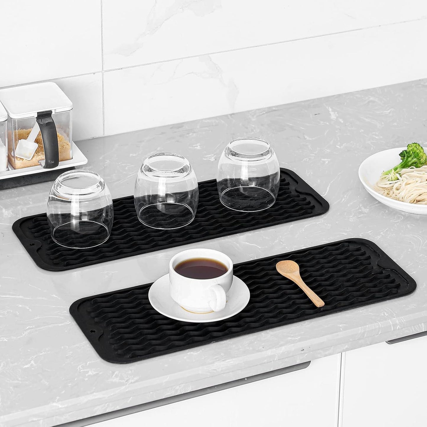 MicoYang Silicone Dish Drying Mat for Multiple Usage,Easy clean,Eco-friendly,Heat-resistant Silicone Mat for Kitchen Counter,Sink,Bar,Bottle,or Cup Green M 17 inches x 6 inches