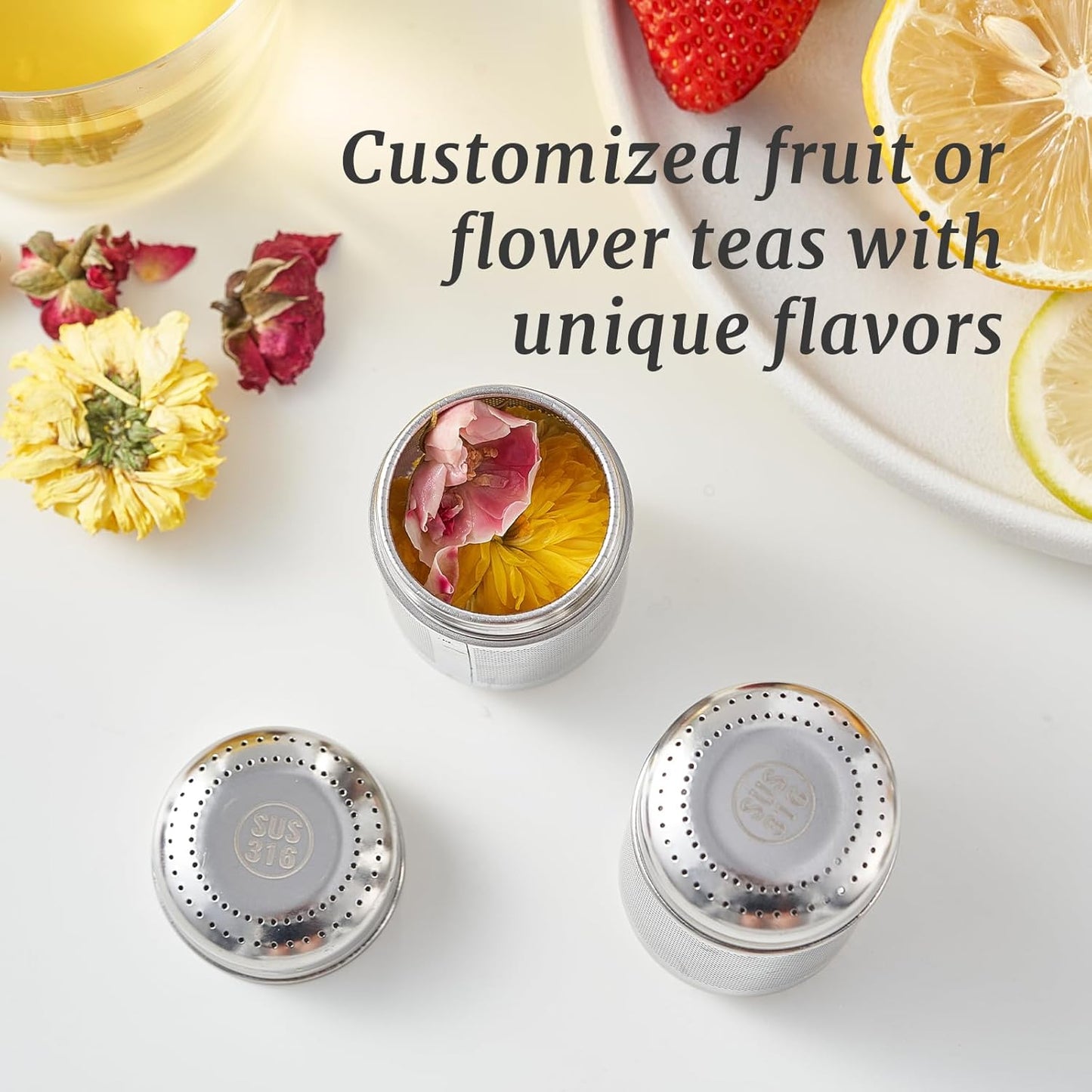 316L Stainless Steel Fruit Infuser for Water Bottles & Pitchers,BPA-Free Plastic-Free,Hot/Cold Safe Dishwasher Safe(2-Pack)