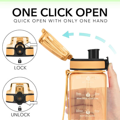32oz Water Bottle with Time Marker, Motivational Drinking Bottle with Strap, BPA-Free Leak-Proof, Encouraging Water Bottle Time to Drink Water for Gym School Office Travel