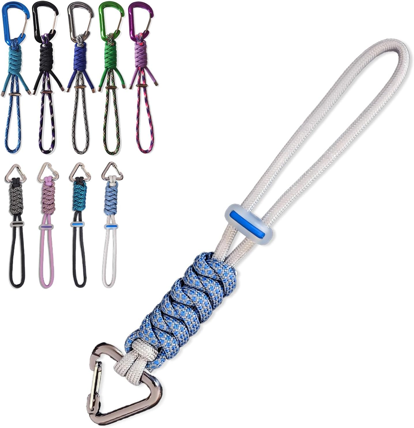 Paracord Keychain - Triangle/D-Shaped Carabiner Clip with Lanyard for Hanging Water Bottle, Key, Backpacks and More