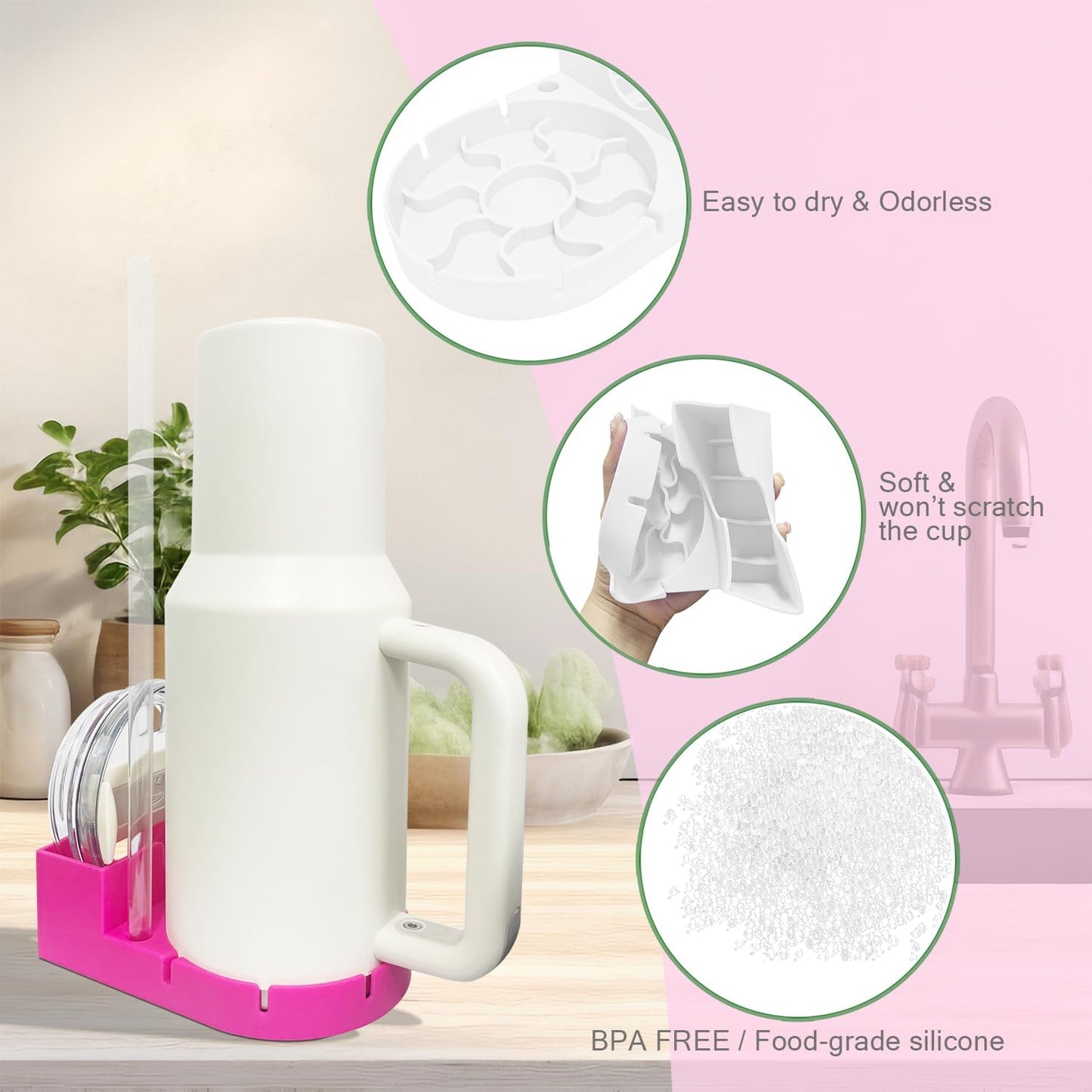 WORBSS Silicone Drying Rack for Stanley Cup 20 30 40oz Tumbler & Hydro Flask & Simple Modern Trek, Drain Rack Accessories for Water Bottles Tumblers Cups Mugs Glasses ,or Straw and Cup Lid