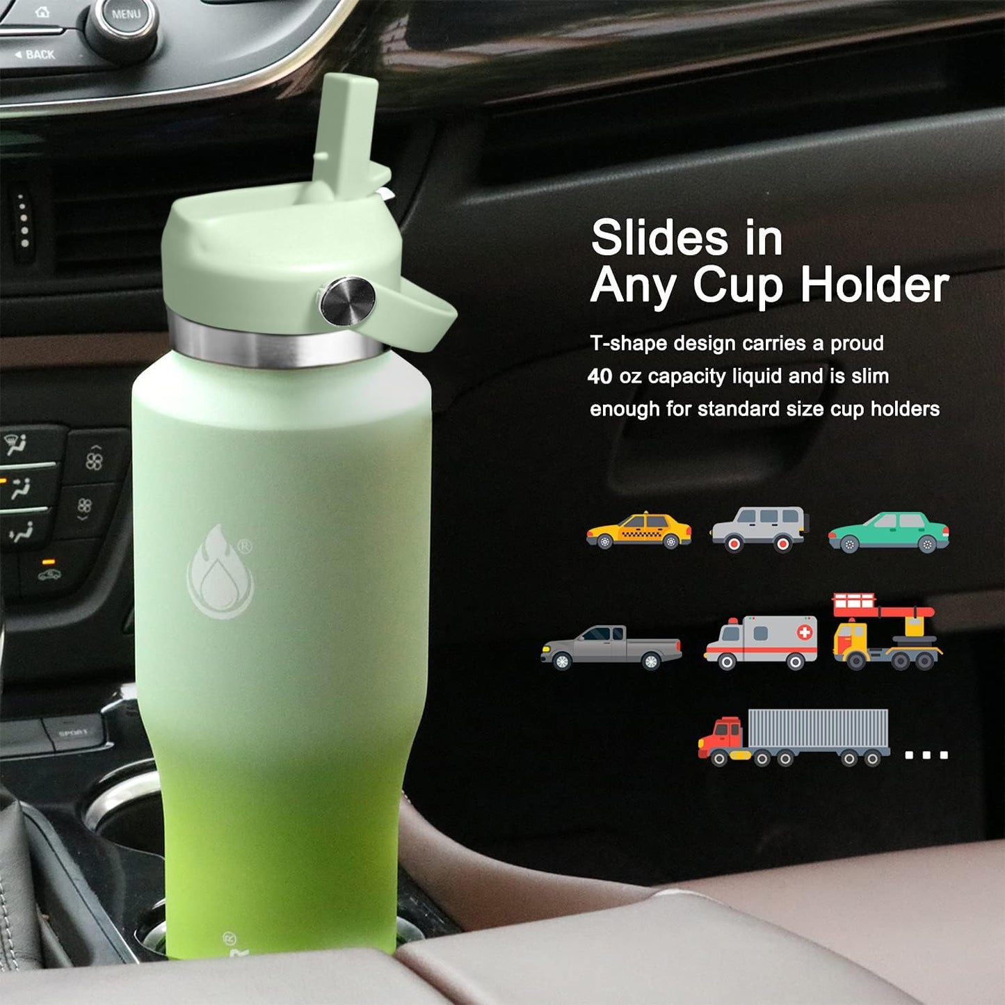 SENDESTAR 40oz Water Bottle Wide Mouth Stainless Steel Vacuum Insulated Double Wall with Straw Lids Fit in Any Car Cup Holder