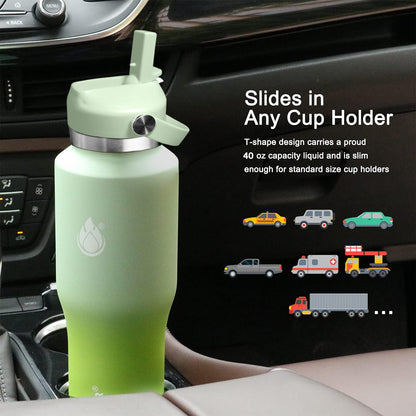 SENDESTAR 40oz Water Bottle Wide Mouth Stainless Steel Vacuum Insulated Double Wall with Straw Lids Fit in Any Car Cup Holder