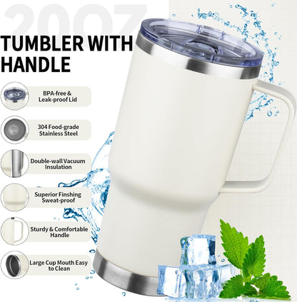 20oz Insulated Tumbler with Handle Stainless Steel Travel Coffee Mug with Lid and Straw Double Wall Vacuum Leak-proof Reusable Thermal Water Cup for Hot and Cold Drinks (Purple,1 Pack)